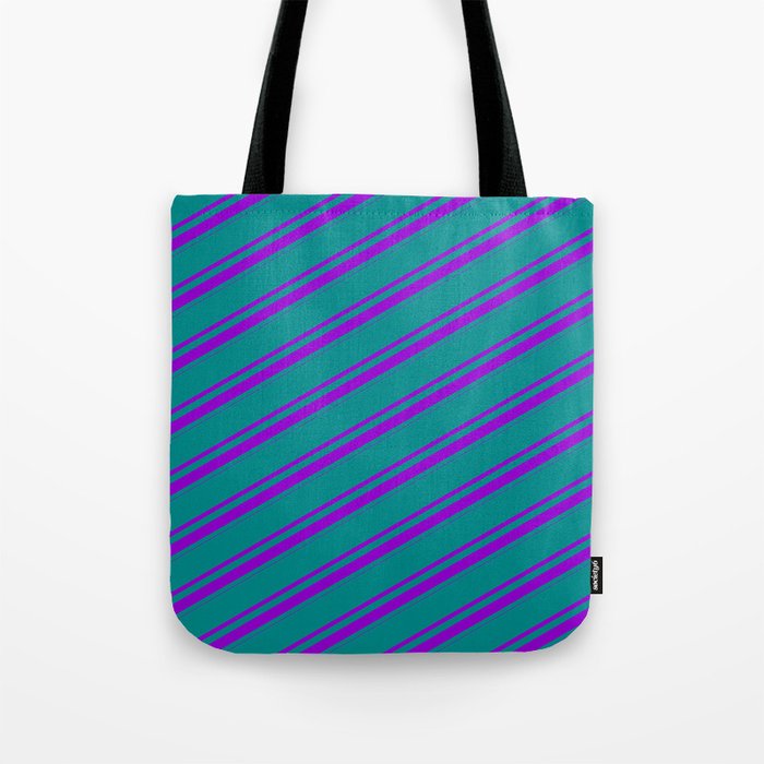 Dark Cyan & Dark Violet Colored Lines/Stripes Pattern Tote Bag