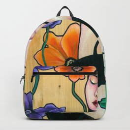 Unrequitedly Blooming (2018) Backpack | Abstract, Floral, Femininity, Acrylic, Wood, Pop Art, Ink, Digital, Painting, Woodencanvas 
