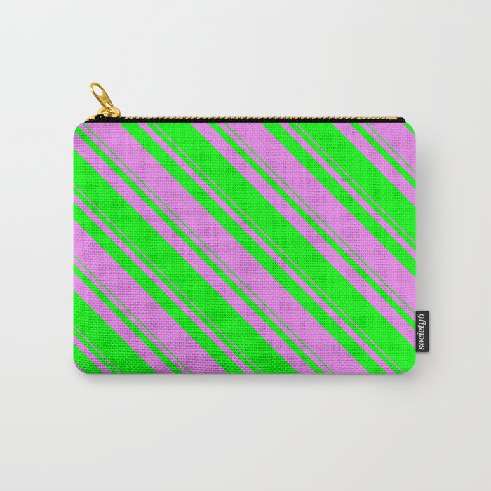 Violet and Lime Colored Stripes Pattern Carry-All Pouch