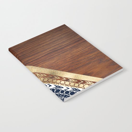 Navy & Gold Tribal on Wood Notebook