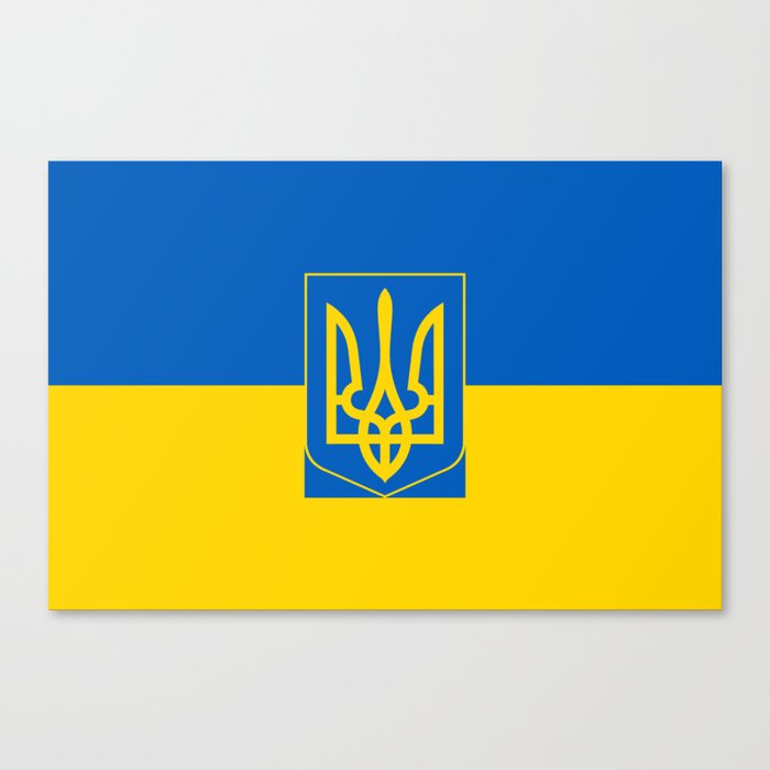 Ukrainian flag of Ukraine with Coat of Arms insert Canvas Print