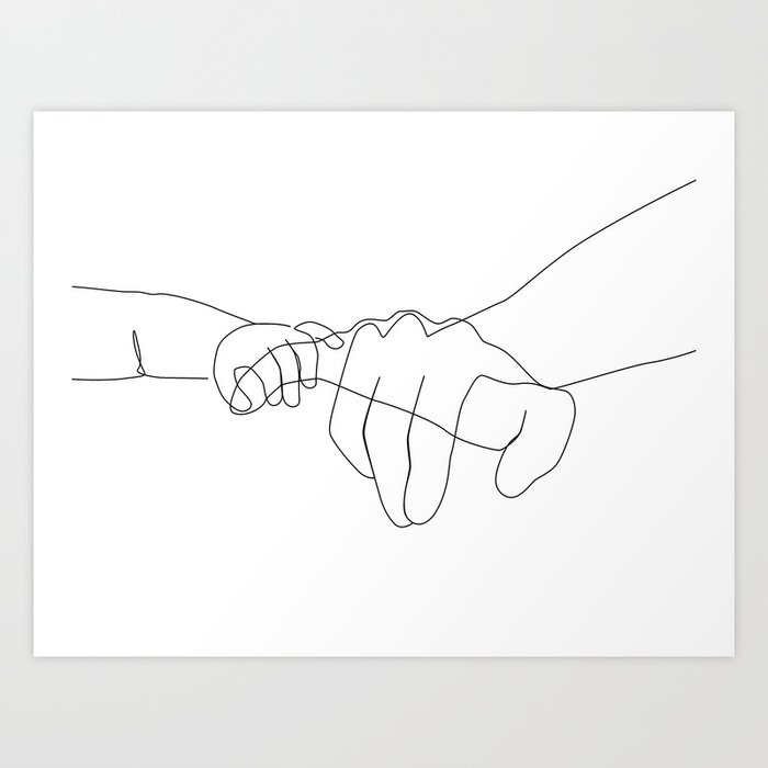 Father and Baby Pinky Swear / hand line drawing  Art Print