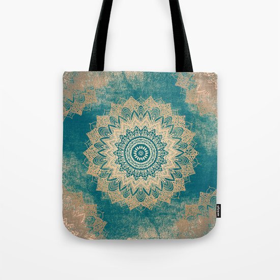 GOLD BOHOCHIC MANDALA IN GREENS Tote Bag