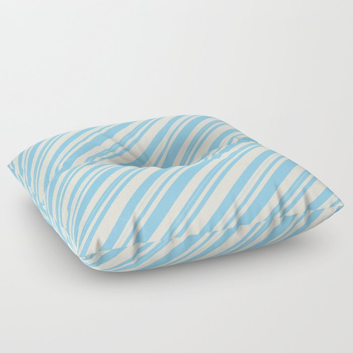 Beige & Sky Blue Colored Lined/Striped Pattern Floor Pillow
