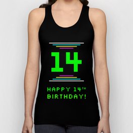 [ Thumbnail: 14th Birthday - Nerdy Geeky Pixelated 8-Bit Computing Graphics Inspired Look Tank Top ]