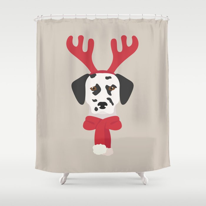Rudolph The Dalmatian Reindeer Shower Curtain
