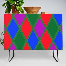 Red Green Blue and Purple Diamond Argyle Pattern  Credenza