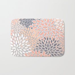 Flowers Abstract Print, Coral, Peach, Gray Bath Mat