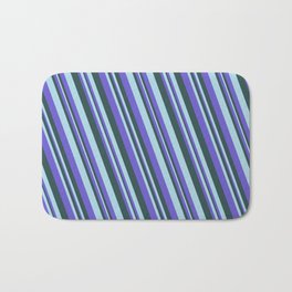 [ Thumbnail: Slate Blue, Dark Slate Gray, and Light Blue Colored Pattern of Stripes Bath Mat ]