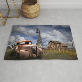 Old Junk Truck for Sale and Wooden Barn with Windmill Rug