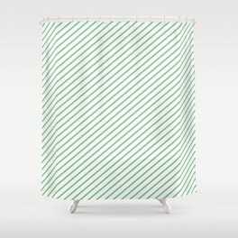 [ Thumbnail: Dark Sea Green & Mint Cream Colored Striped/Lined Pattern Shower Curtain ]