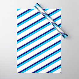 [ Thumbnail: Vibrant Tan, Blue, Black, Deep Sky Blue, and White Colored Striped/Lined Pattern Wrapping Paper ]