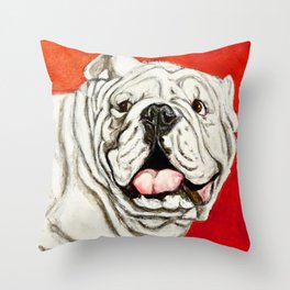Uga the Bulldog Painting - Red Background Throw Pillow