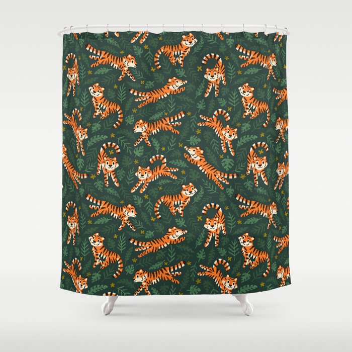 Playful Tigers At Night Shower Curtain