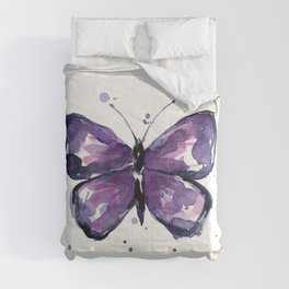 Purple Butterfly Watercolor Abstract Animal Art Comforter