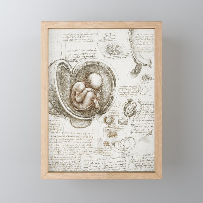 Studies of the Foetus in the Womb Framed Mini Art Print