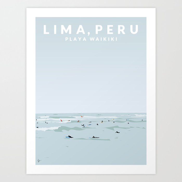 Lima, Peru, Playa Waikiki, Miraflores Travel Poster Art Print
