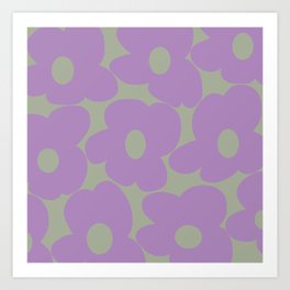Large Lilac/Purple Retro Flowers Curvy Petals Gray Green Background #decor #society6 #buyart Art Print