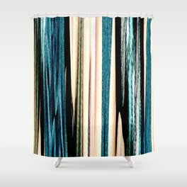 blue turquoise black grey beige pink abstract striped pattern Shower Curtain