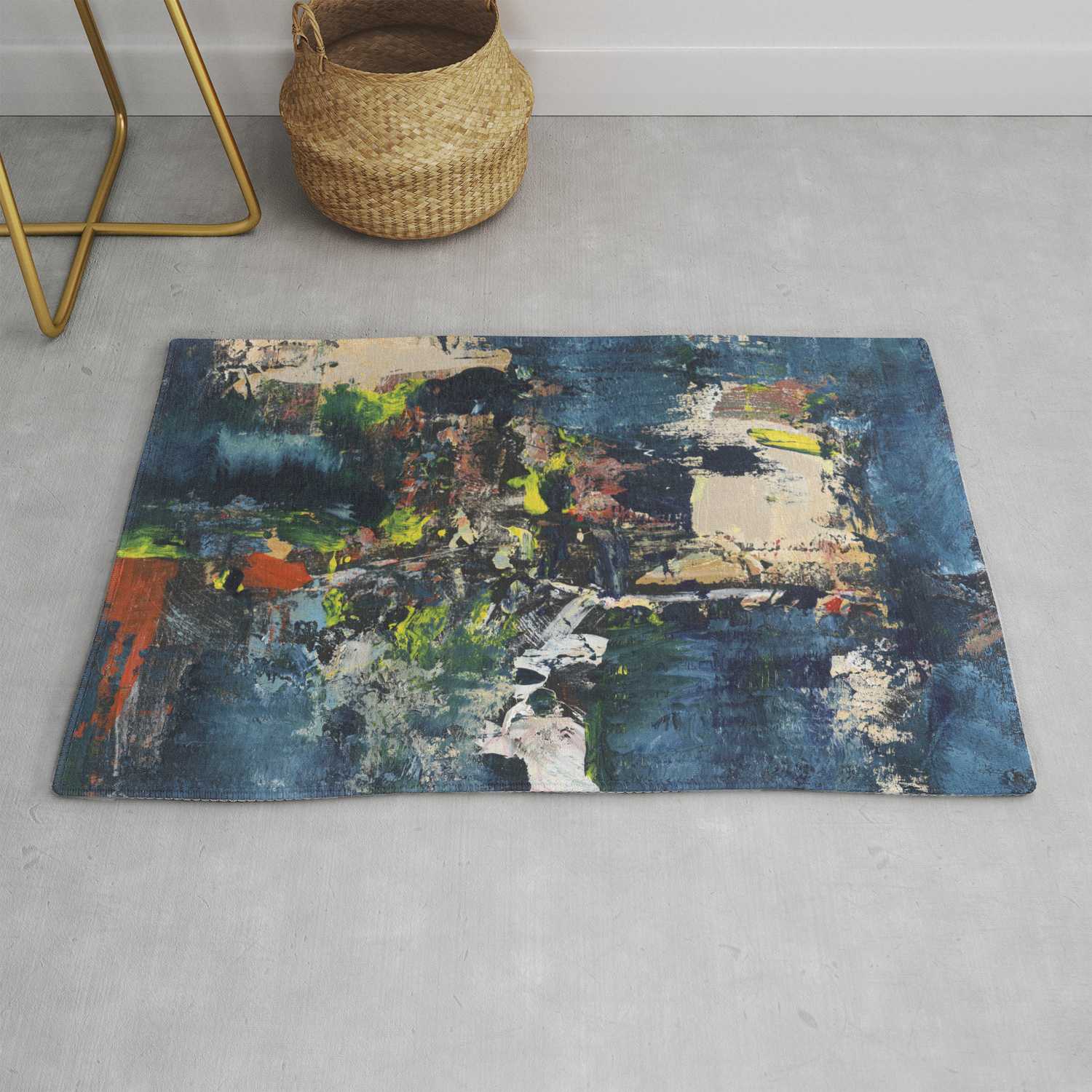 Pea Blue Abstract Painting Vibrant Modern Art Rug By Pea Blue Abstract Painting Vibrant