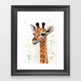 Giraffe Baby Watercolor Framed Art Print