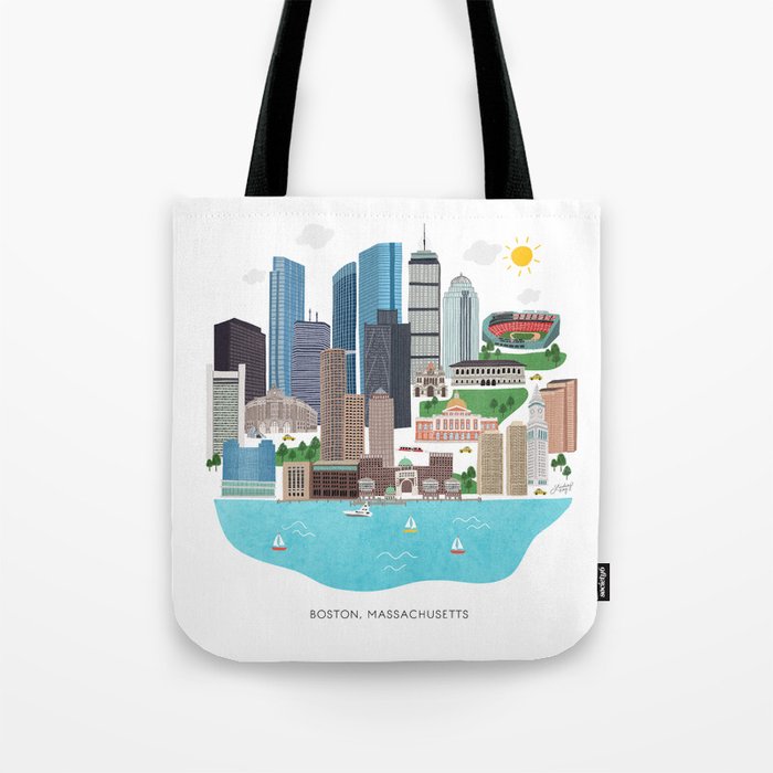 Boston Skyline Illustration Tote Bag