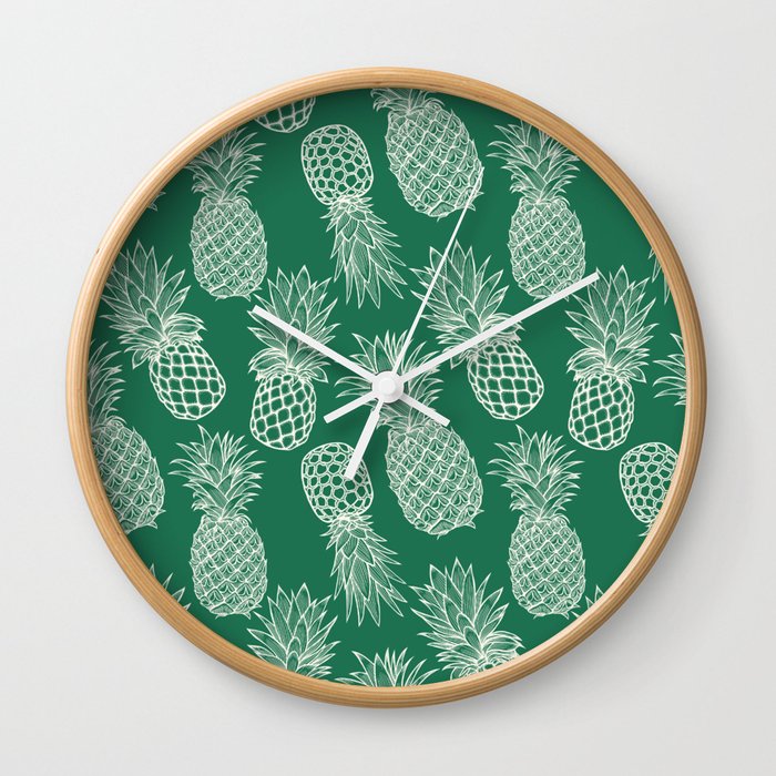 Fresh Pineapples Teal & White Wall Clock