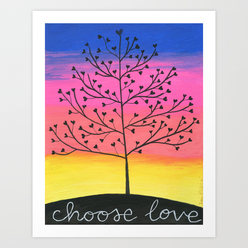 Choose Love Acrylic Painting With Sunset And Tree Art Print By