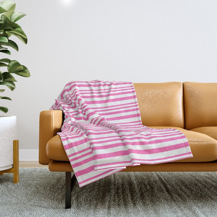 Hot Pink and White Colored Lined/Striped Pattern Throw Blanket