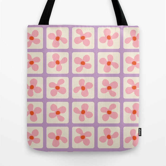 Retro Flowers Pattern - Violet Tote Bag