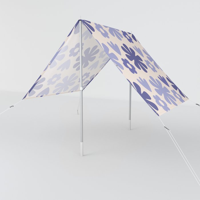 Scandi Floral Grid Retro Flower Pattern in Periwinkle Purple Tones and Cream Sun Shade