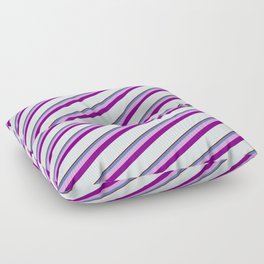 [ Thumbnail: Dark Red, Blue, Plum, Purple & Light Cyan Colored Stripes/Lines Pattern Floor Pillow ]