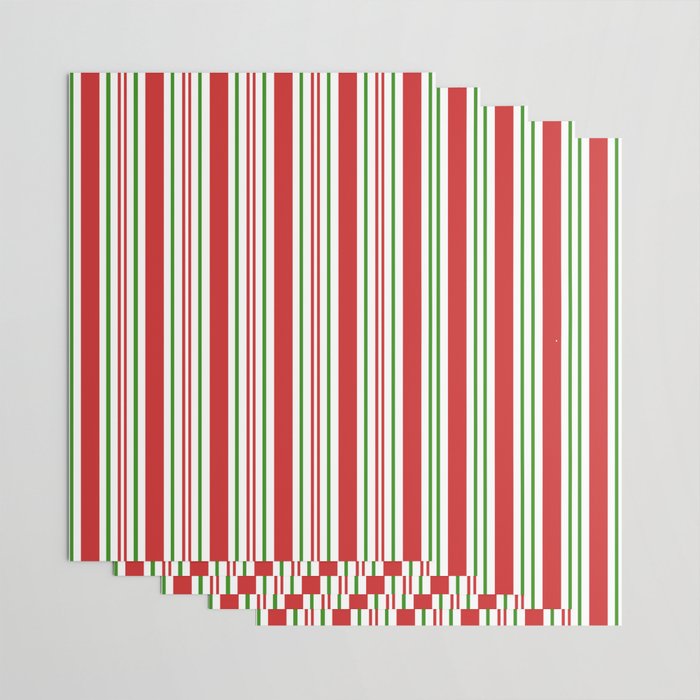 Red Green and White Candy Cane Stripes Thick and Thin Vertical Lines,  Festive Christmas Wrapping Paper by Pi Photography Landscape Nature Coastal