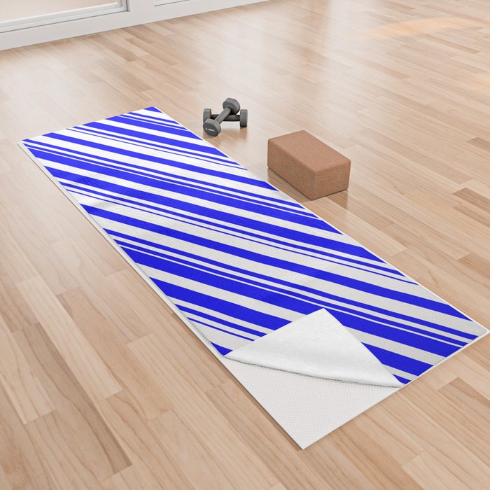 Blue & White Colored Lines/Stripes Pattern Yoga Towel