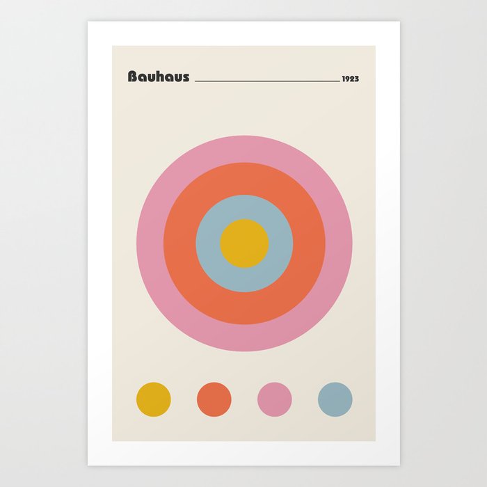 Bauhaus Circles Exhibition Poster in Danish Pastel Tones Art Print