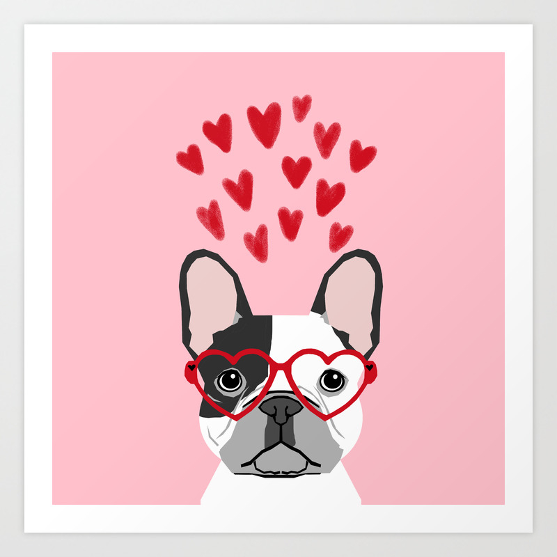 French Bulldog Heart Glasses Valentines Day Dog Breed Pet Gift Frenchies Art Print