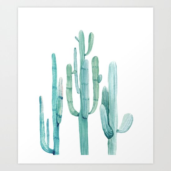 Cacti Fam Turquoise Art Print