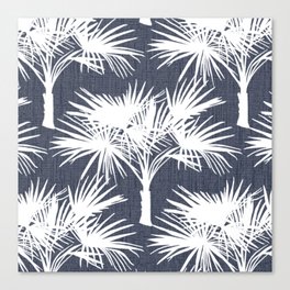 Palm Trees Retro Tropical White on Navy Canvas Print