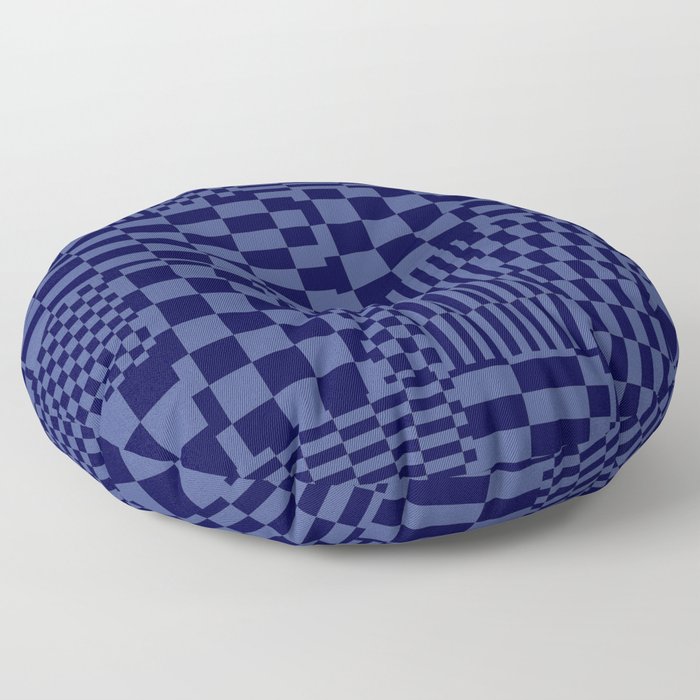 Glitchy Checkers // Navy Blue Floor Pillow