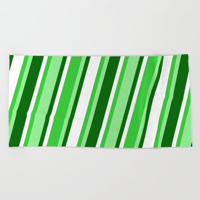 Lime Green, Light Green, Dark Green, and White Colored Pattern of Stripes Beach Towel