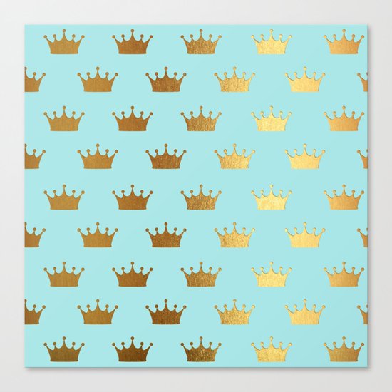 Gold Glitter effect crowns on aqua - Heraldy Pattern for Princesses on #Society6 Canvas Print