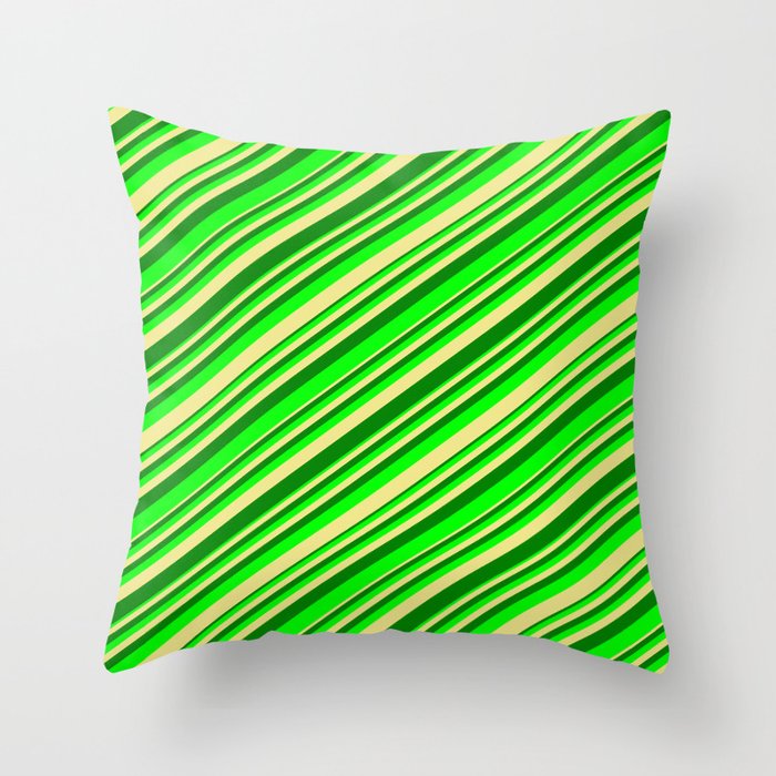 Tan, Green & Lime Colored Stripes/Lines Pattern Throw Pillow