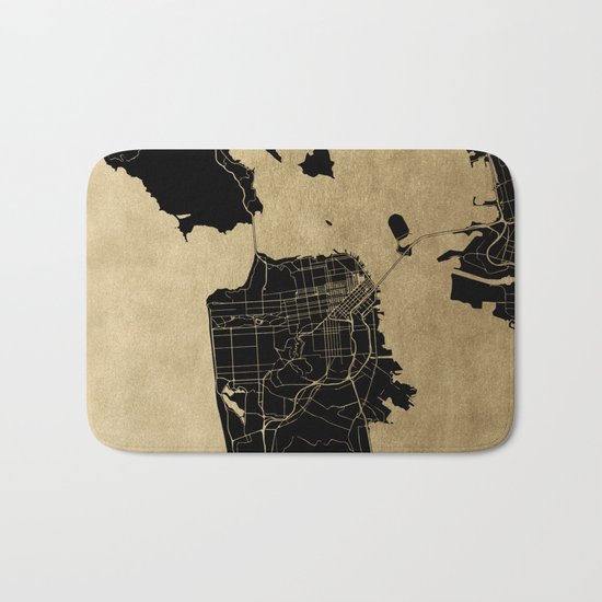 San Francisco California Black and Gold Map Bath Mat