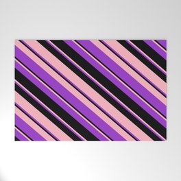 [ Thumbnail: Light Pink, Dark Orchid, and Black Colored Lines/Stripes Pattern Welcome Mat ]