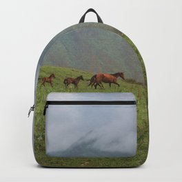 Running horses in the mountains Backpack