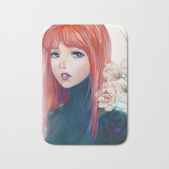Captain Goldfish - Anime sci-fi girl with red hair portrait Bath Mat