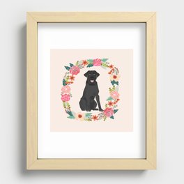 black lab floral wreath flowers dog breed gifts labrador retriever Recessed Framed Print