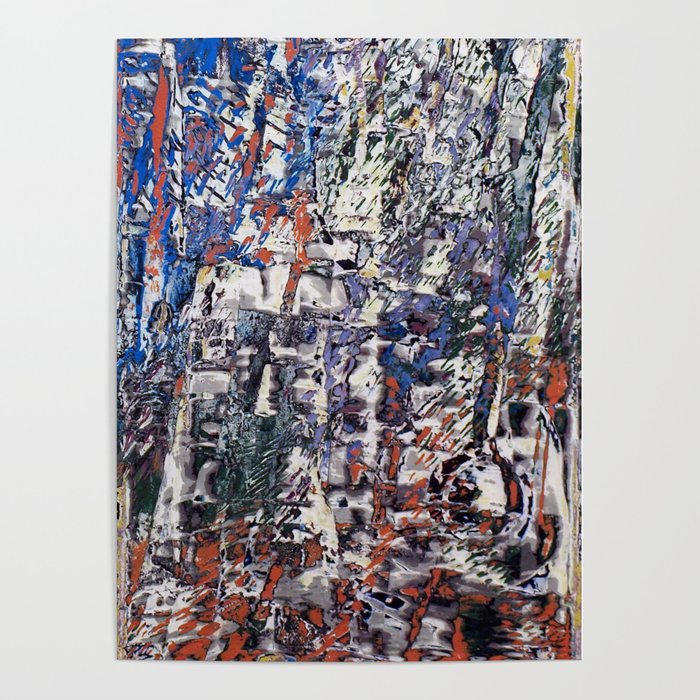 Inclement Weather (Gray and Blue Abstract Marks) Poster