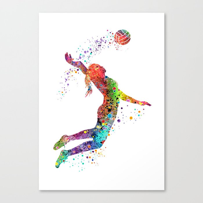 Girl Volleyball Bounce Art Colorful Watercolor Gift Sports Art Gift for Her Canvas Print