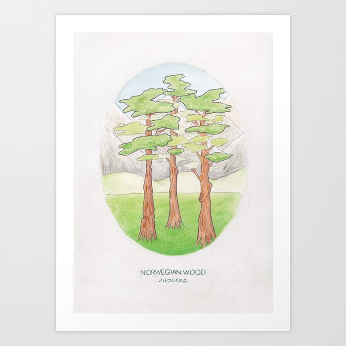 Haruki Murakami's Norwegian Wood // Illustration of a Forest and Mountains in Pencil Art Print